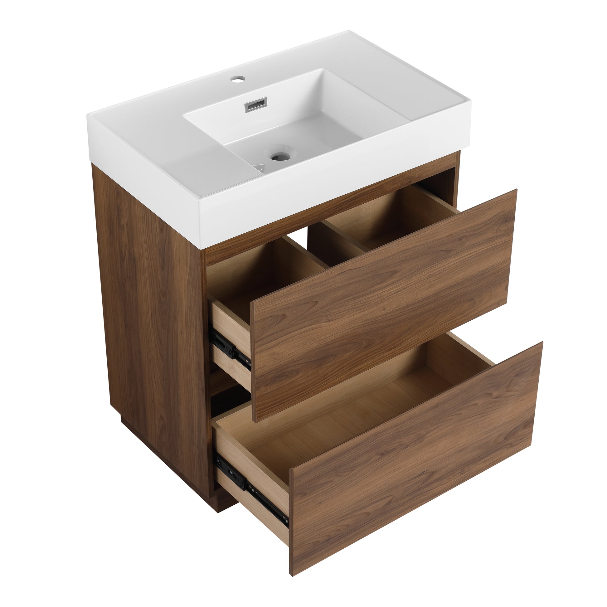 30" Bathroom Vanities With Single Sink Combo, Modern Undermount Bathroom Sink Cabinet With Double Drawer, Freestanding Bathroom Sink Cabinet,Engineering Wood,Brown Brown American Design Engineered Wood