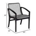 Tye 25 Inch Patio Dining Chair, Dark Eucalyptus Wood, Gray Rope Seating Gray Wood