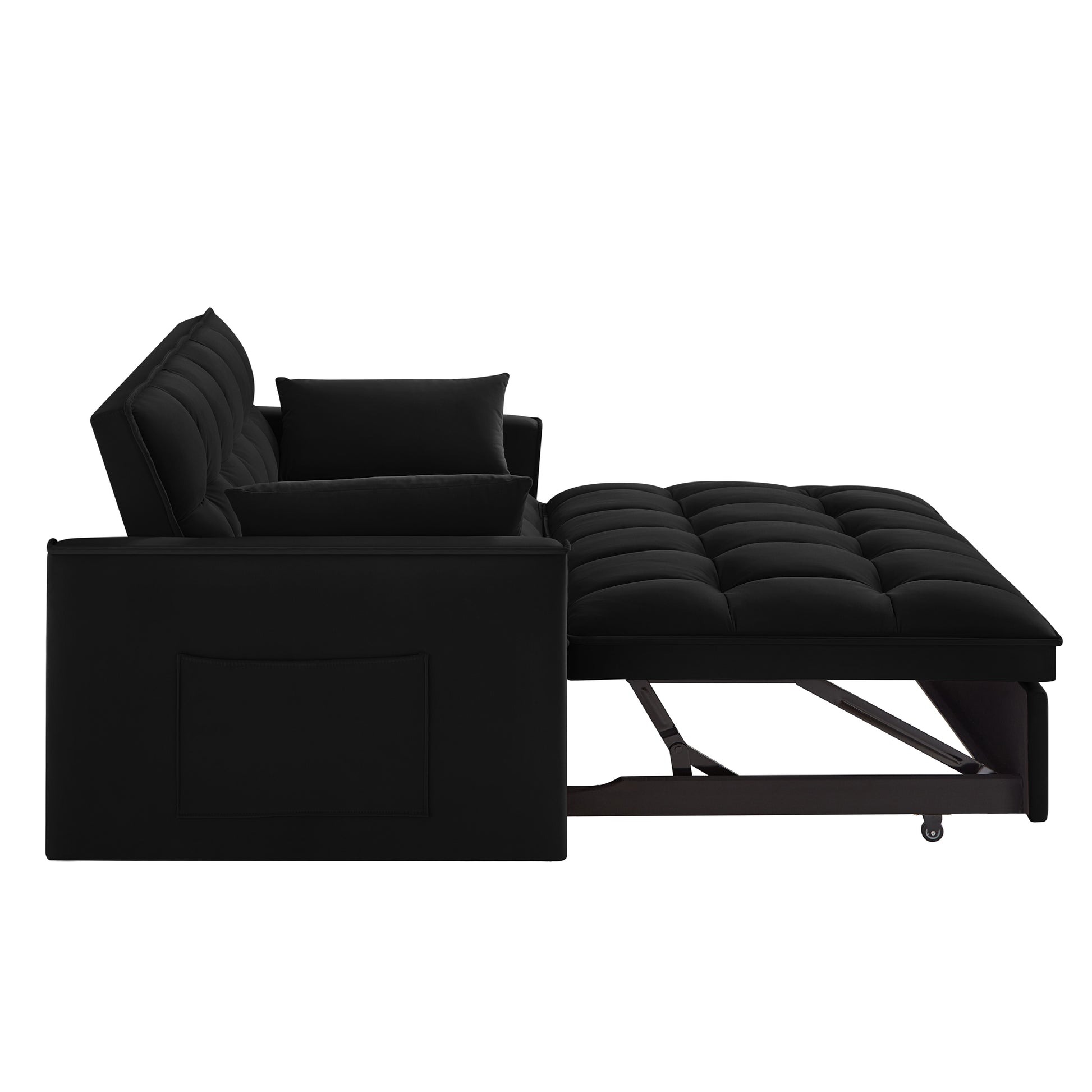 4 In1 Loveseat Sofa Bed With Armrests & Storage Pockets, Multi Function Tufted Pull Out Sofa Bed With Adjustable Backrest And Pillows, Convertible Loveseat Sofa Couch,Black Black Velvet Primary Living Space Medium Soft Tufted Back American