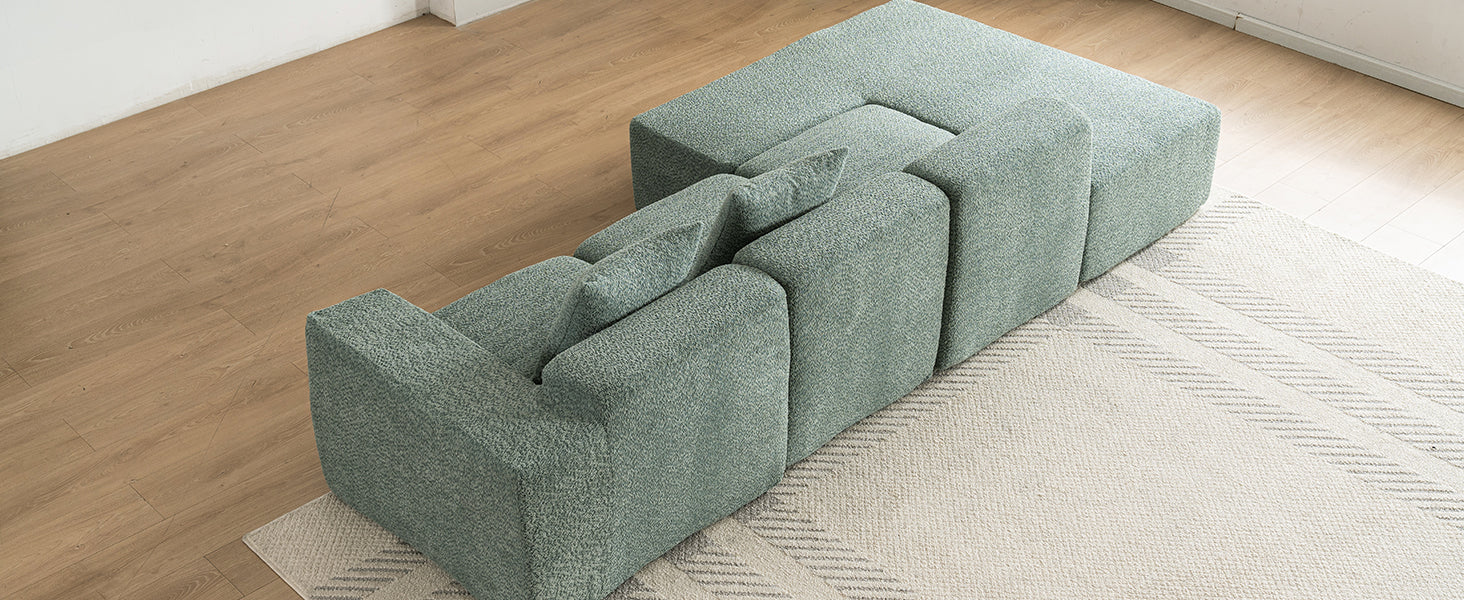 116.5" Sectional Sofa Full Compressed Sofa Couch Free Combined Sofa For Living Room, Green Green Foam Polyester 4 Seat