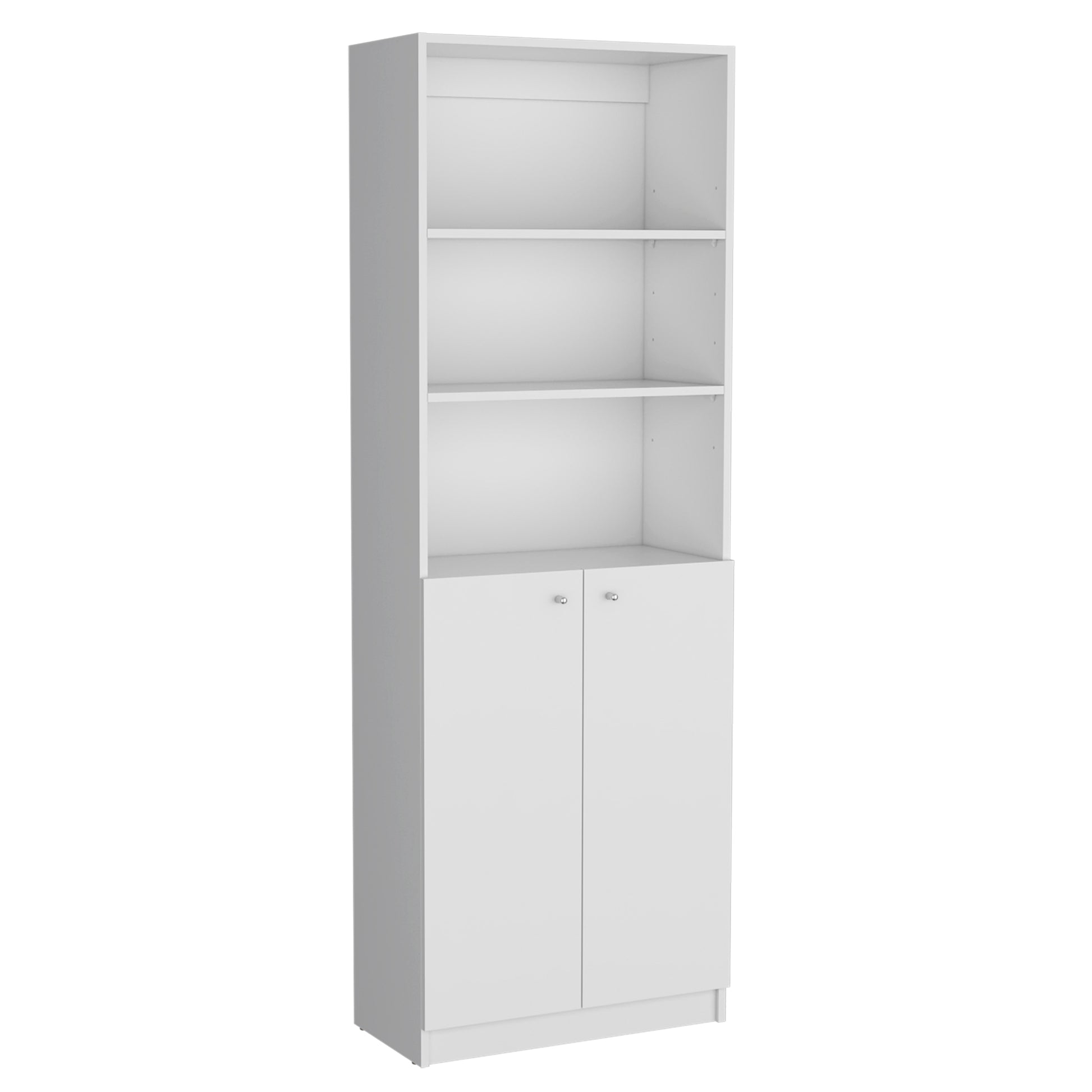 Layton 2 Piece Home Bookcase Set, 49" Wide With 8 Shelves And Double Door Cabinet, Living Room Set White White Particle Board