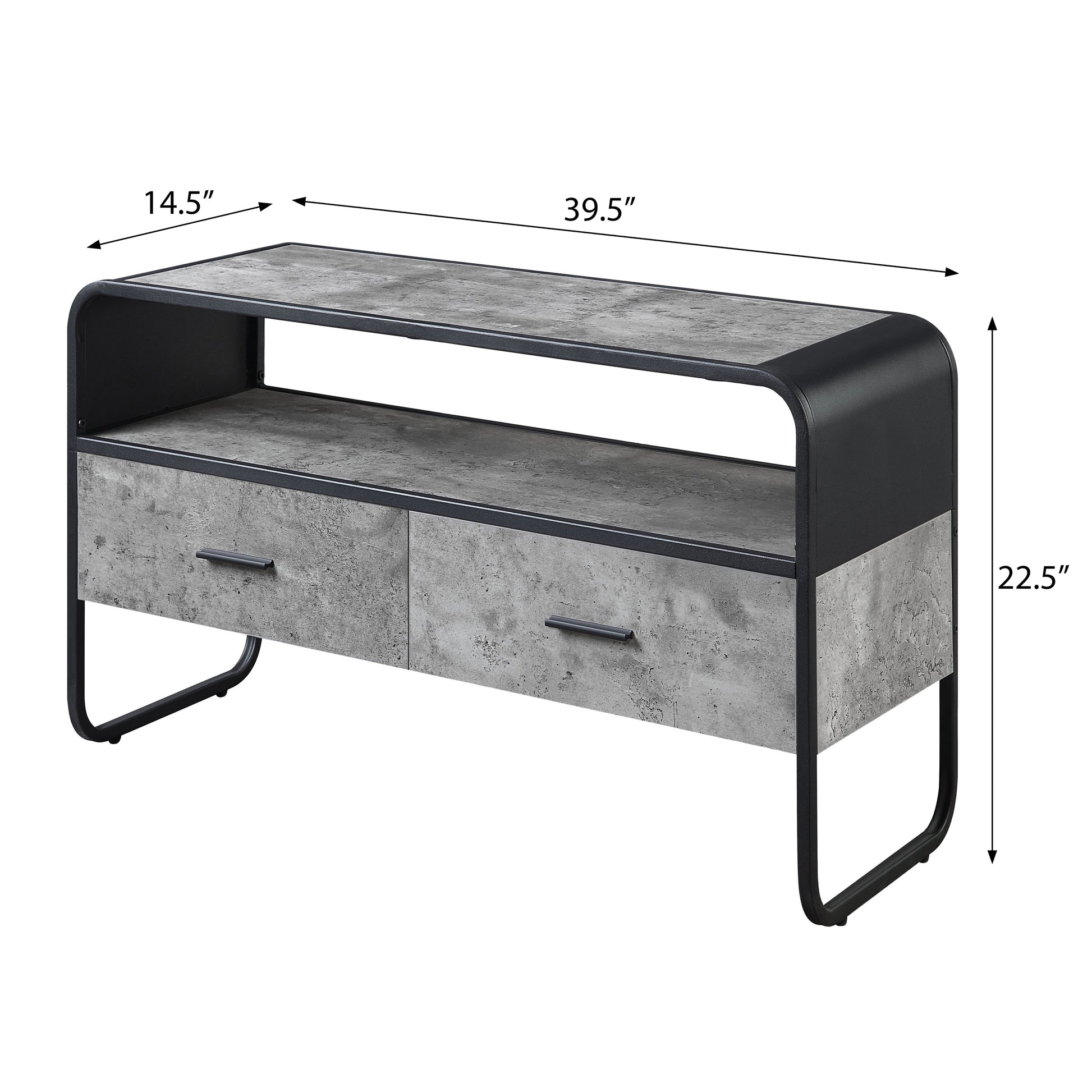 Concrete Grey And Black 2 Drawer Tv Stand Black Grey Primary Living Space 40 49 Inches Modern Wood Metal