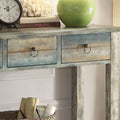 Antique Grey And Teal 3 Drawer Console Table Antique Gray Primary Living Space Vintage Drawers Rectangular Wood