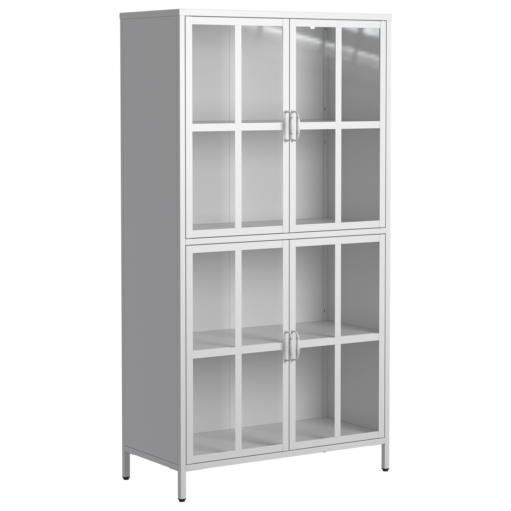 Premium Metal Storage Cabinet With Tempered Glass Doors,Sideboards & Buffets, Adjustable Shelves, Anti Tipping Device, Magnetic Silent Closure, And Adjustable Feet For Home And Office Use White Primary Living Space Modern Metal Metal