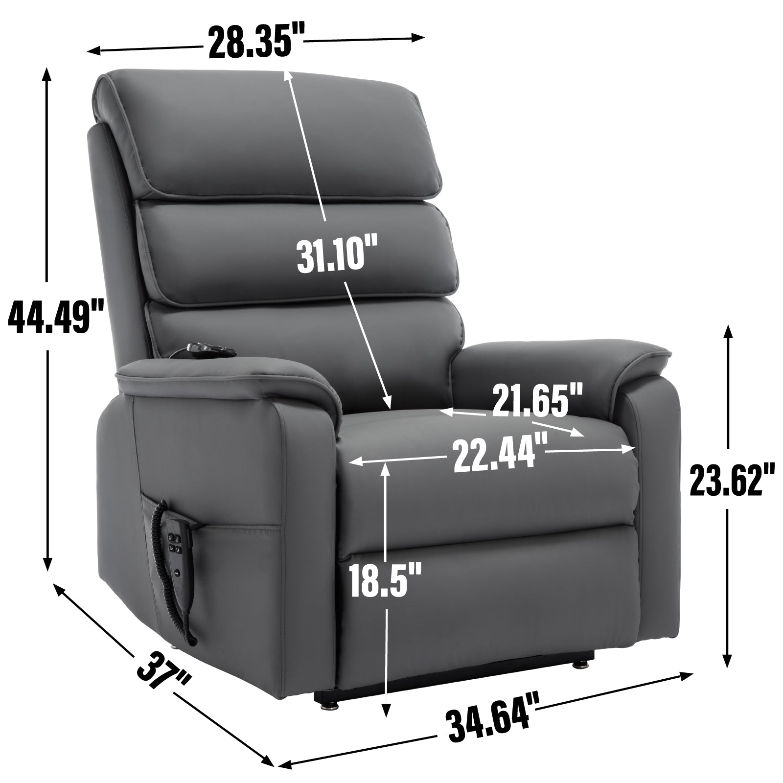 Grey Cat Proof Leather Dual Motor Infinite Position Up To 350 Lbs Power Lift Recliner Chair With Power Remote, Heat Massage And Heavy Duty Motion Mechanism White Metal Primary Living Space Heavy