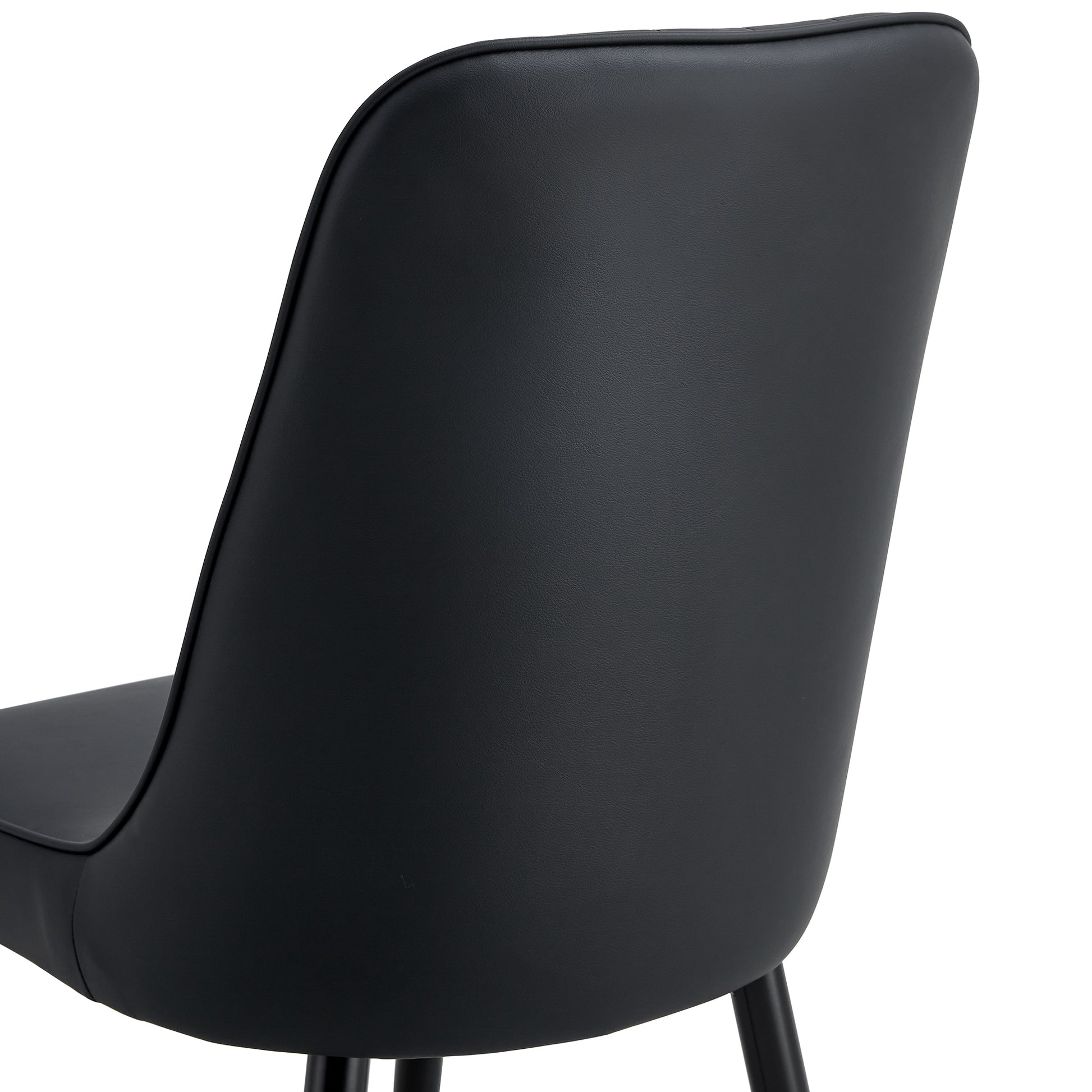 Table And Chair Set.A Morden Table With White Imitation Marble Patterned Stone Burning Tabletop With Golden Metal Legs.Paried With 4 Chairs With Pu Leather Backrest And Black Metal Legs. Black,White Gold Seats 4 Metal,Sintered Stone