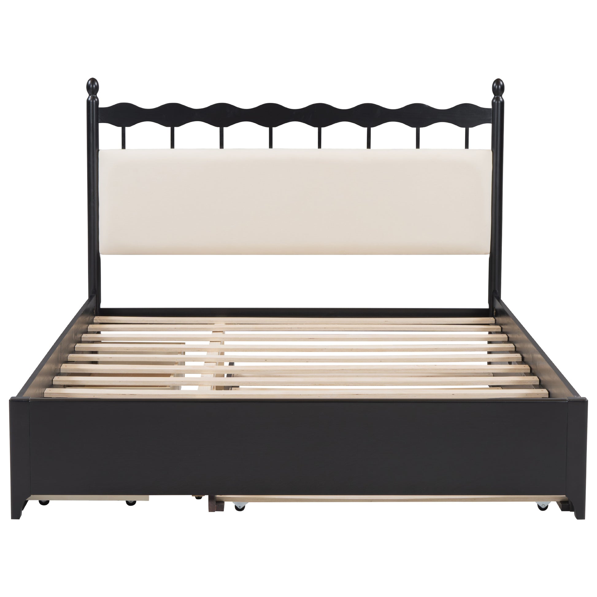 Queen Size Wooden Storage Platform Bed, With 2 Big Drawers, T Size Trundle ,Espresso Queen Espresso Plywood
