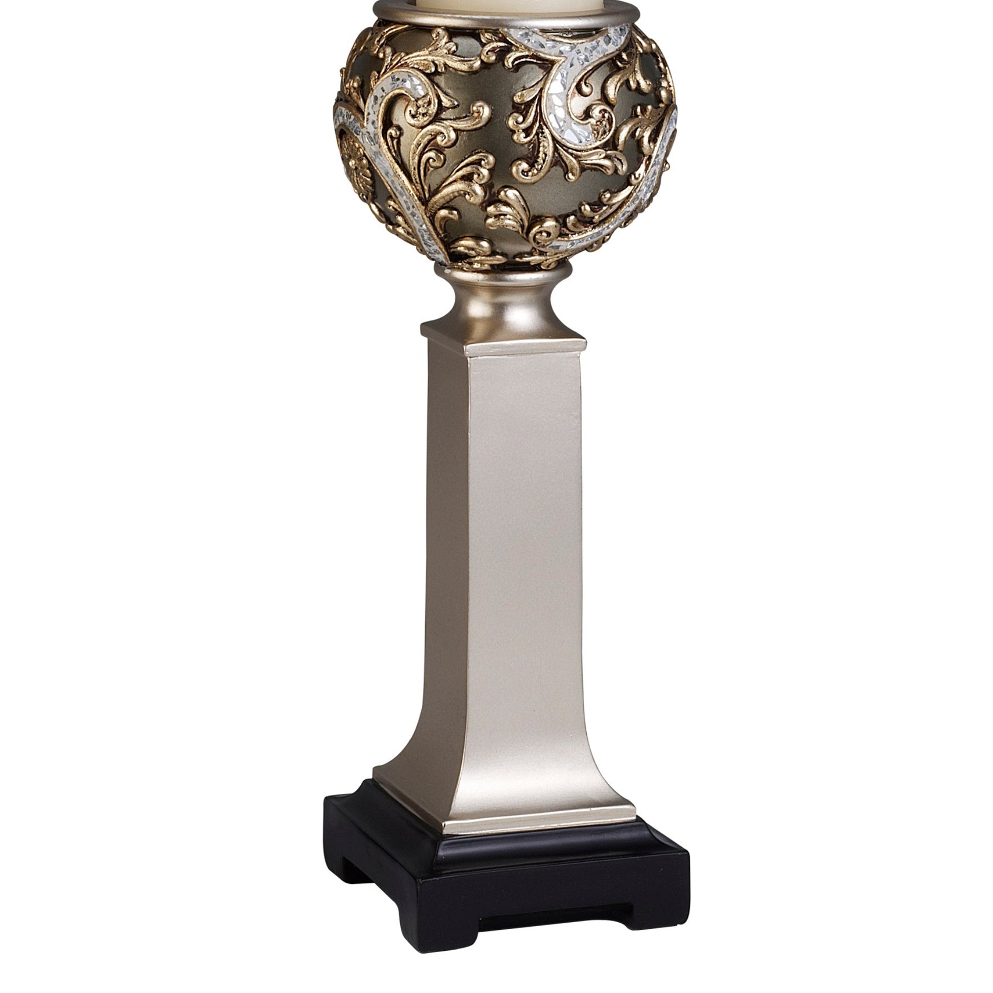 15" And 19" Polyresin "Vine" Candleholder, Silver Finish Set Of 2 Silver Polyresin