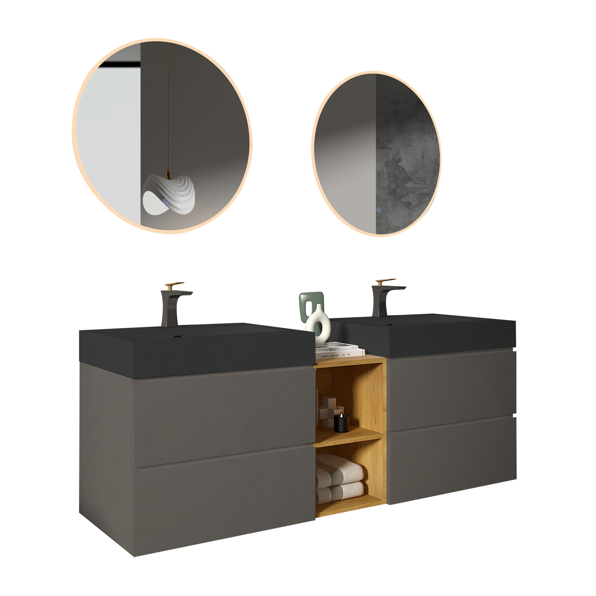 U095 Alice60W 102 Alice 60" Space Grey Bathroom Vanity With Double Sinks And Open Shelf, Modern Wall Mounted Floating Bathroom Vanity, One Piece Sink Basin Without Drain And Faucet Light Gray Bathroom Modern Engineered Wood