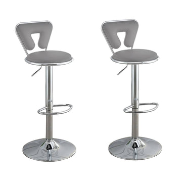 Adjustable Barstool With Round Seat And Stalk Support, Set Of 2, Gray Gray Fabric Metal