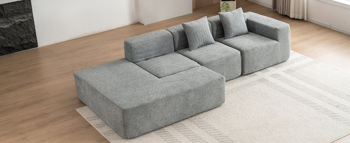 116.5" Sectional Sofa Full Compressed Sofa Couch Free Combined Sofa For Living Room, Grey Grey Foam Polyester 4 Seat