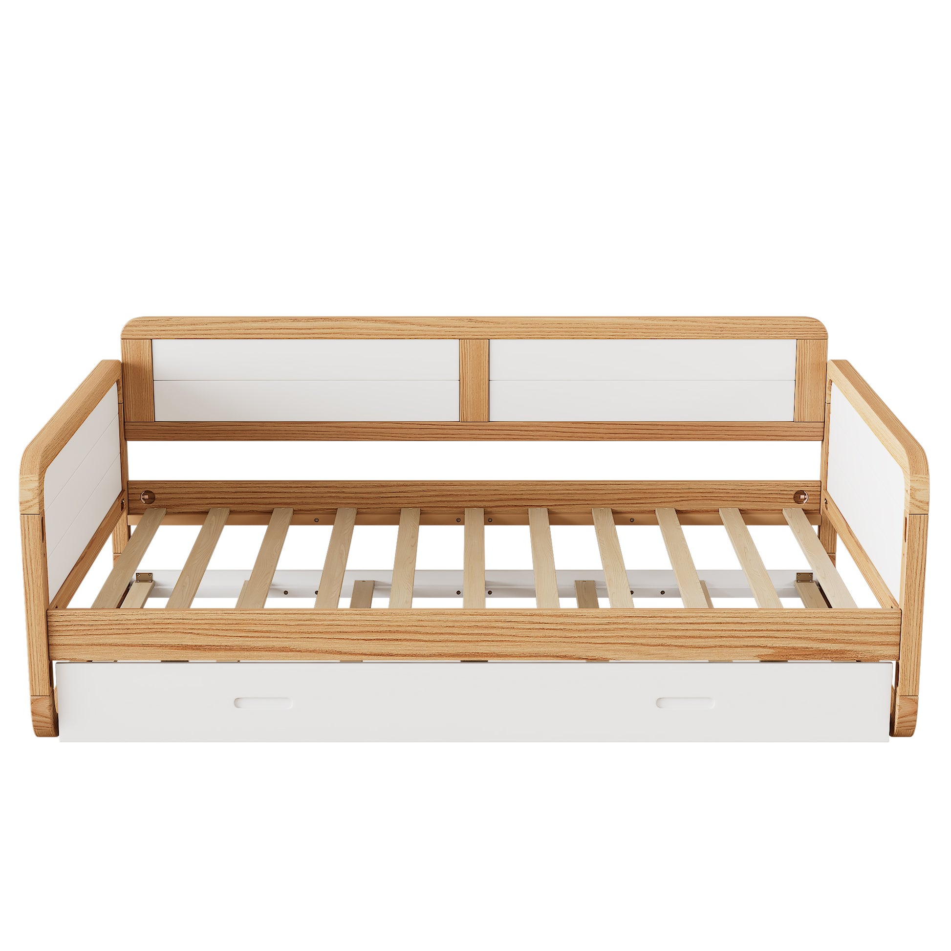 Twin Size Solid Wood Daybed With 2 Storage Drawers For Limited Space Kids, Teens, Adults, No Need Box Spring, Walnut And White Box Spring Not Required Twin White Walnut Wood Bedroom Modern Pine Daybeds Wood