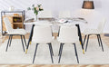 Table And Chair Set, Imitation Marble Texture Rock Board Table Top, Black Metal Table Legs. Paired With 6 White Artificial Leather Backrest Cushion Dining Chairs With Black Metal Legs. White Black Seats 6 Metal