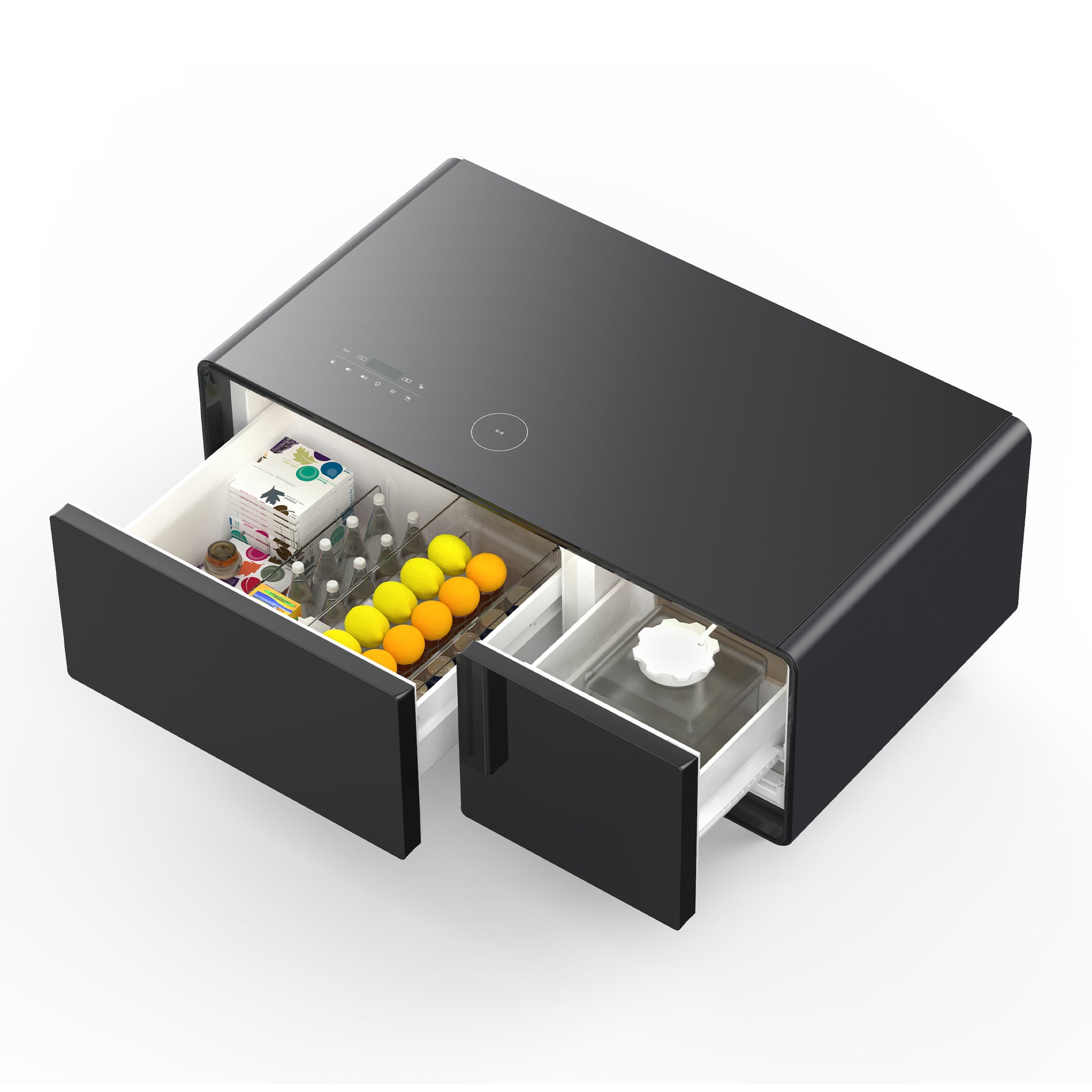 Modern Smart Coffee Table With Built In Fridge, Bluetooth Speaker, Wireless Charging, Touch Control Panel, Usb Interface, Outlet Protection, Atmosphere Light, Black Black Built In Outlets Or Usb Primary Living Space Luxury,Modern Freestanding Rectangular