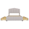 Full Size Upholstered Bed With 4 Storage Drawers,Wood Slat Support, Beige Full Beige Upholstered