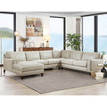 Hayward Leather Left Chaise Sectional Off White Genuine Leather Wood Primary Living Space Medium Firm Cushion Back Mid Century Modern U Shaped Eucalyptus Square Arms Down Filling Leather 6 Seat