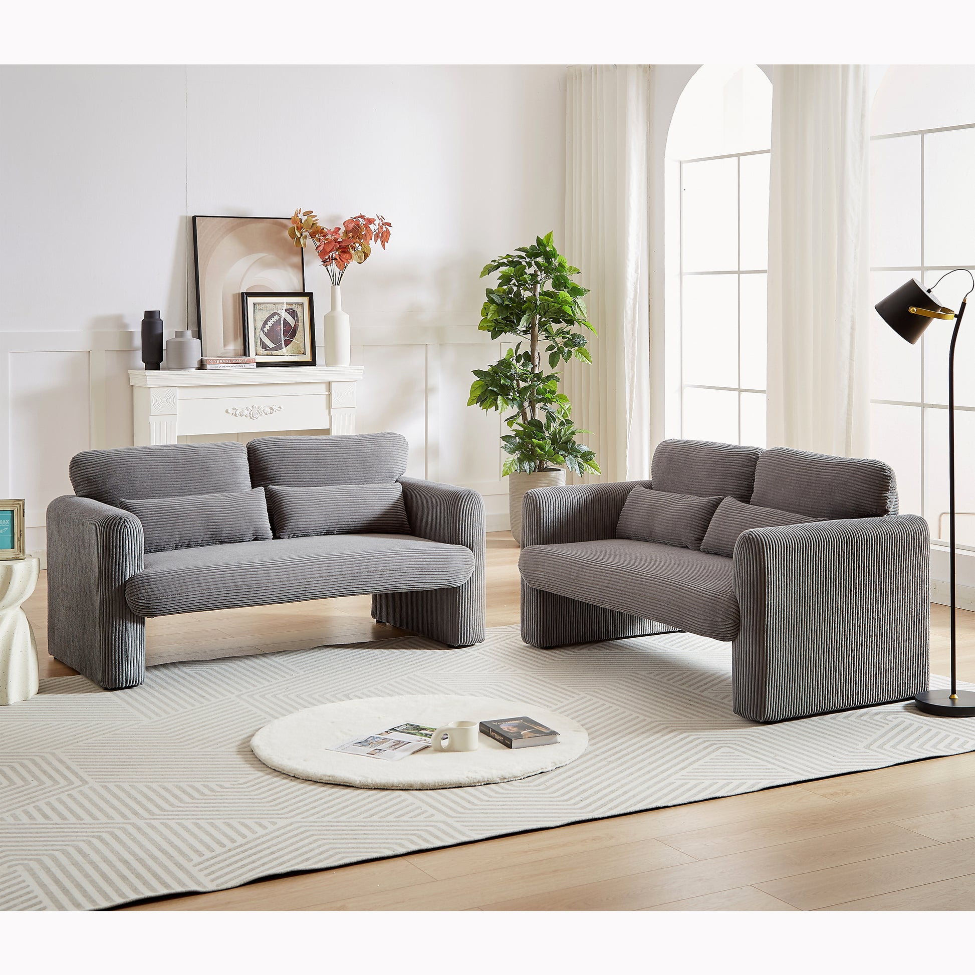 60"Corduroy Fabric Loveseat Sofa With 60"Loveseat Sofa, Modern Sofa With Support Pillow, For Apartment, Office, Living Room & Bedroom Grey Corduroy 2 Seat