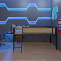 Single Metal Loft Bed With Rectangular Desk, Led Lights, Led Loft Bed Frame Double Bed With Storage Shelves And Hanging Storage Compartments, Safety Guard And Ladder, No Box Springs Required, Rattan G Full Black Brown Mdf Iron