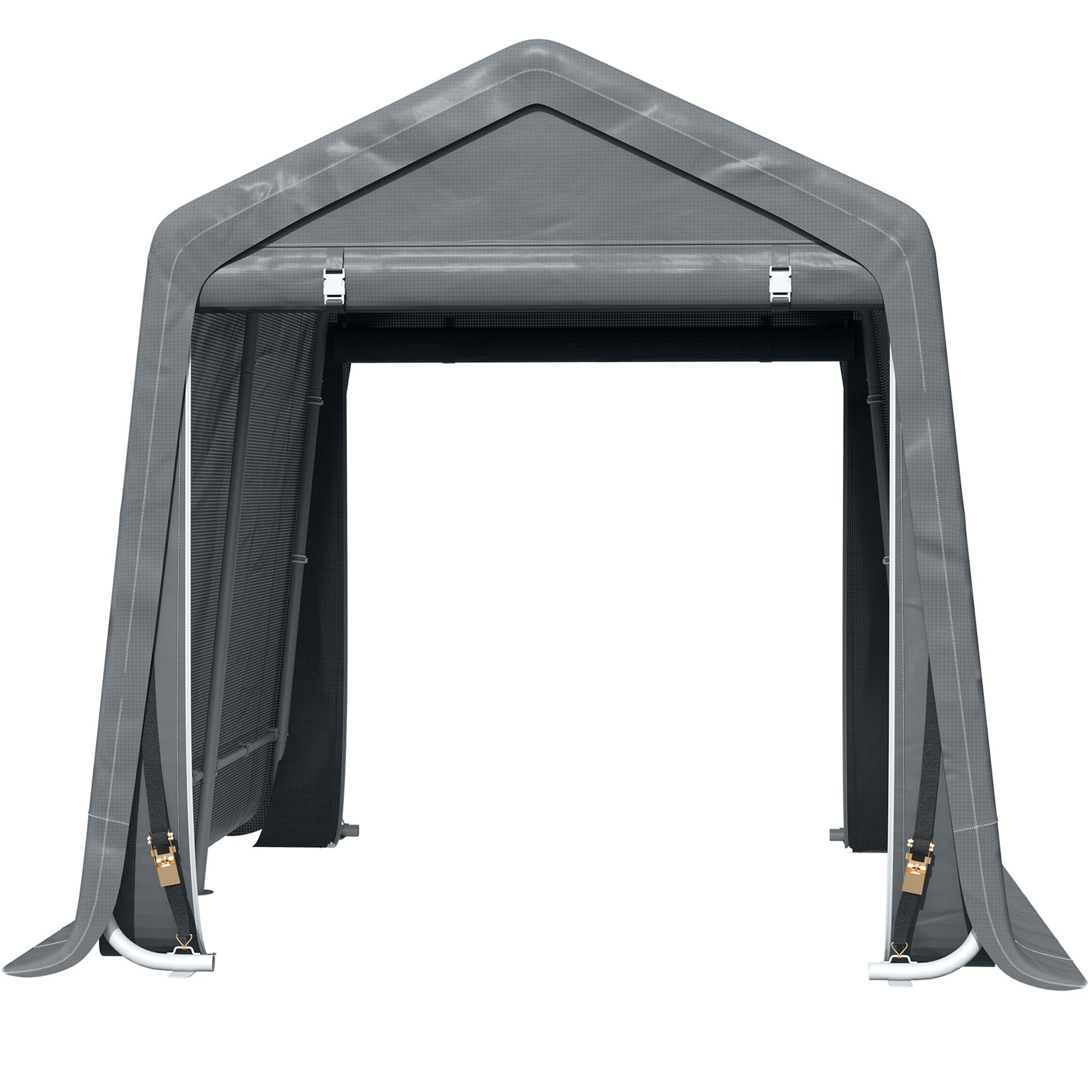 Outsunny 8' X 7' Carport Portable Garage, Heavy Duty Storage Tent, Patio Storage Shelter W Anti Uv Pe Cover And Double Zipper Doors, For Motorcycle Bike Garden Tools, Dark Gray Dark Gray Metal