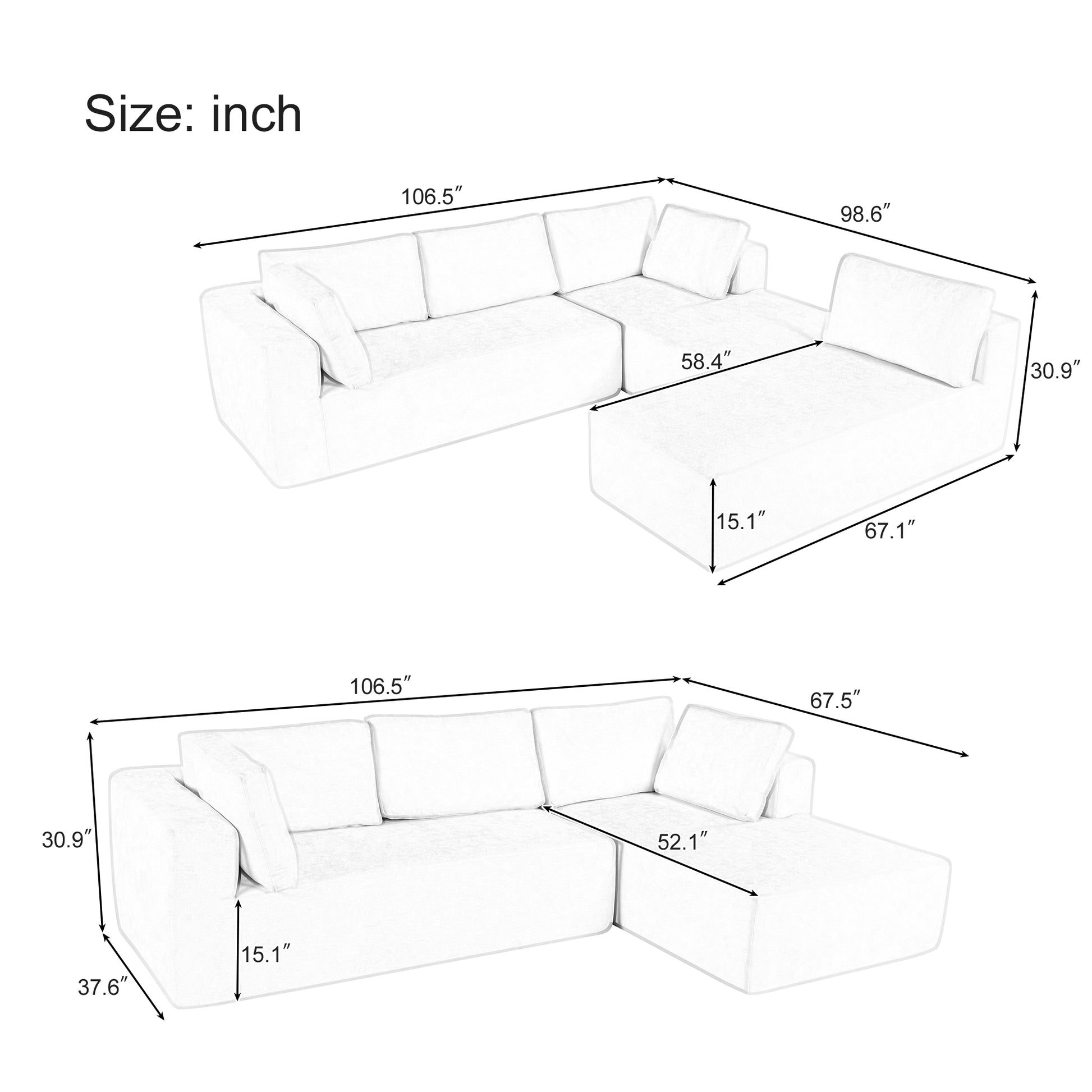 Modern Large Modular Sectional Sofa For Living Room, Bedroom, Salon, 3 Piece Free Combination Beige Polyester 3 Seat