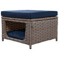 K&K 5 Pieces Outdoor Patio Furniture Set With Pet House Cool Bar And Retractable Side Tray, Rattan Wicker Patio Swivel Rocking Chairs Set Of 2 With Ottomans For Backyard, Porch, Balcony, Navy Blue Yes Rocker & Glider Navy Blue Seats 2 Weather Resistant