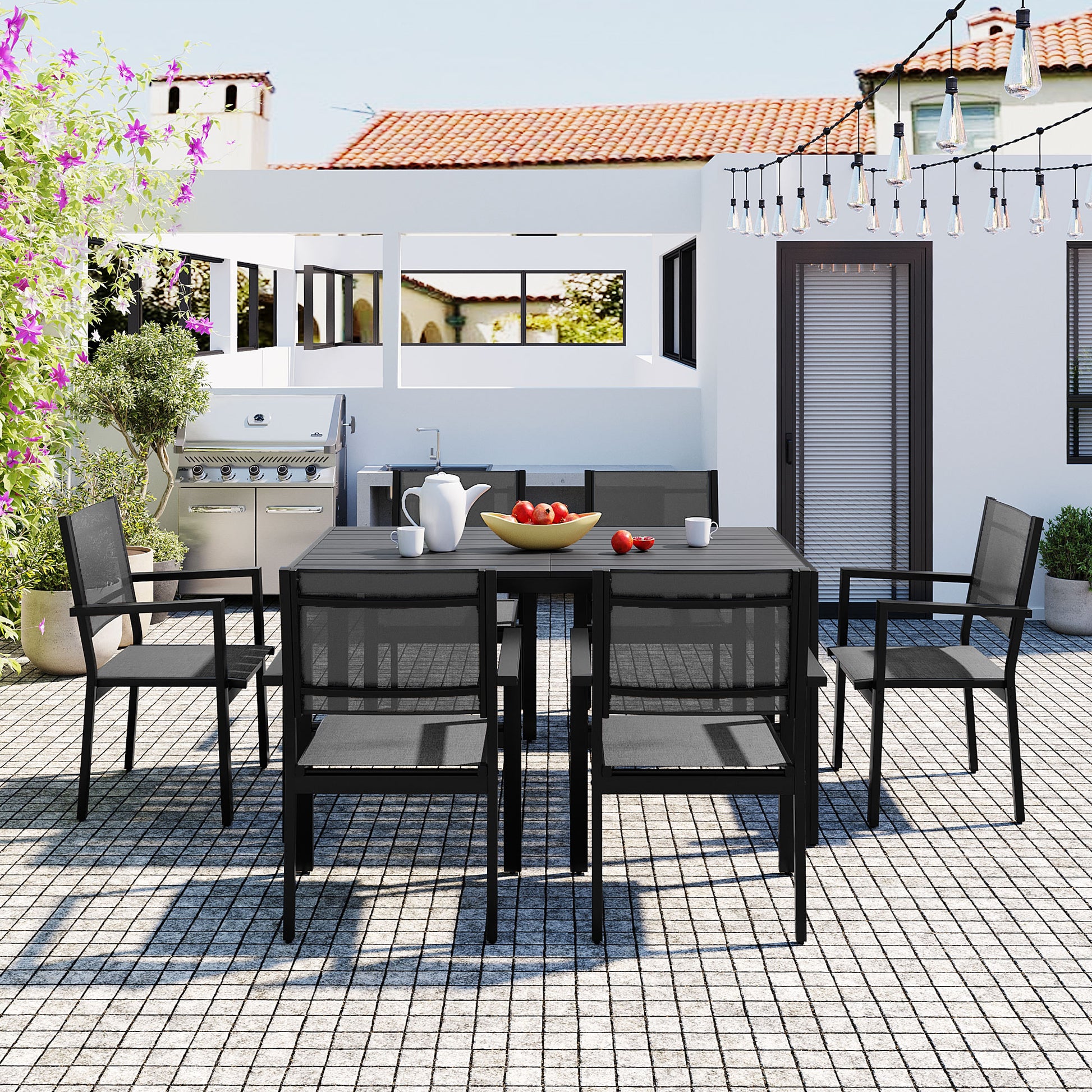 High Quality Steel Outdoor Table And Chair Set, Suitable For Patio, Balcony, Backyard. Gray Seats 6 Steel