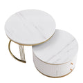 Modern 2 Pieces White Round Nesting Coffee Table With Drawers In 27.6'' Gold White Drawers Coffee & End Tables Glossy Round Metal Mdf Pedestal