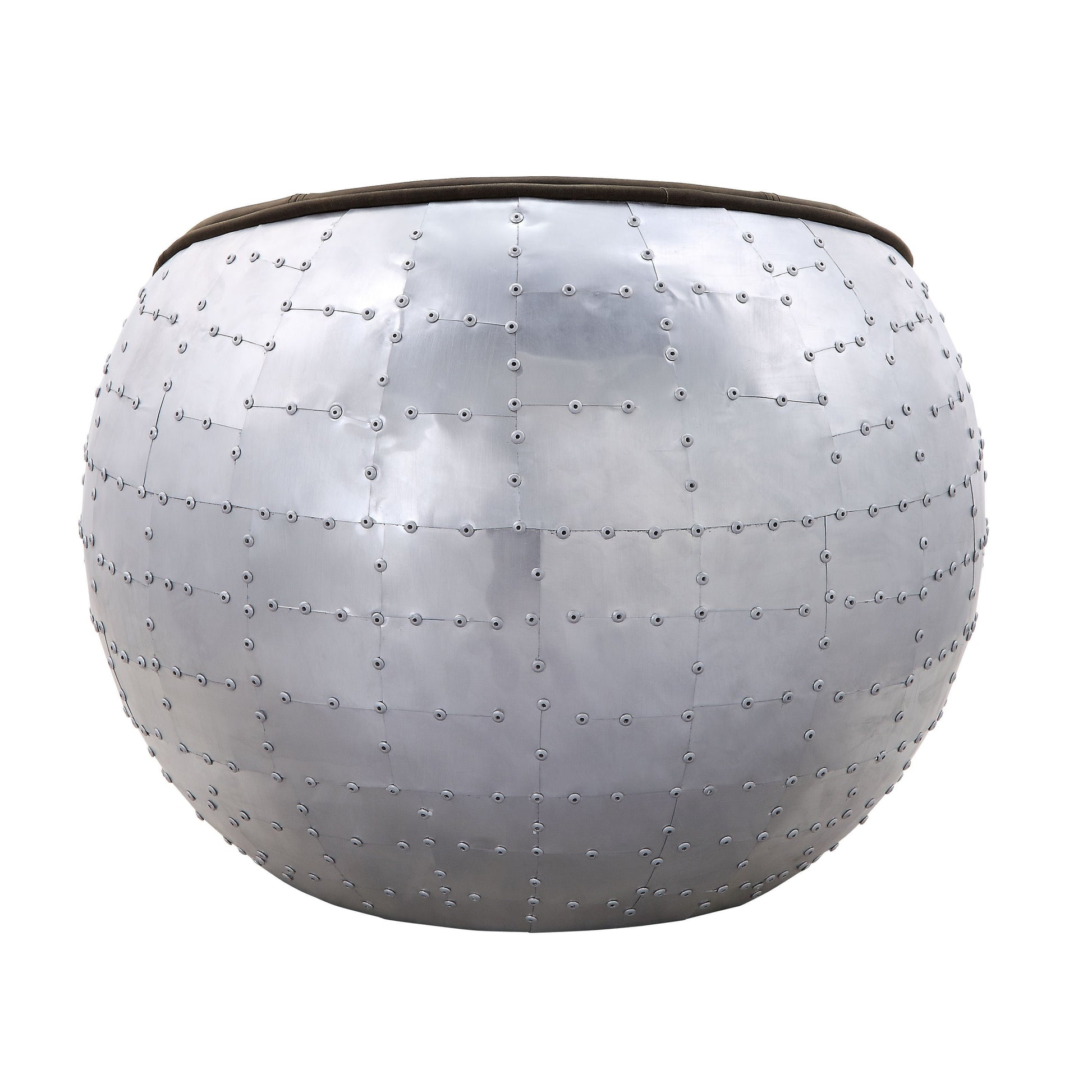 Antique Emerald And Aluminum Ottoman With Saddle Seat Emerald Genuine Leather Wood Primary Living Space Solid Round Armless Leather