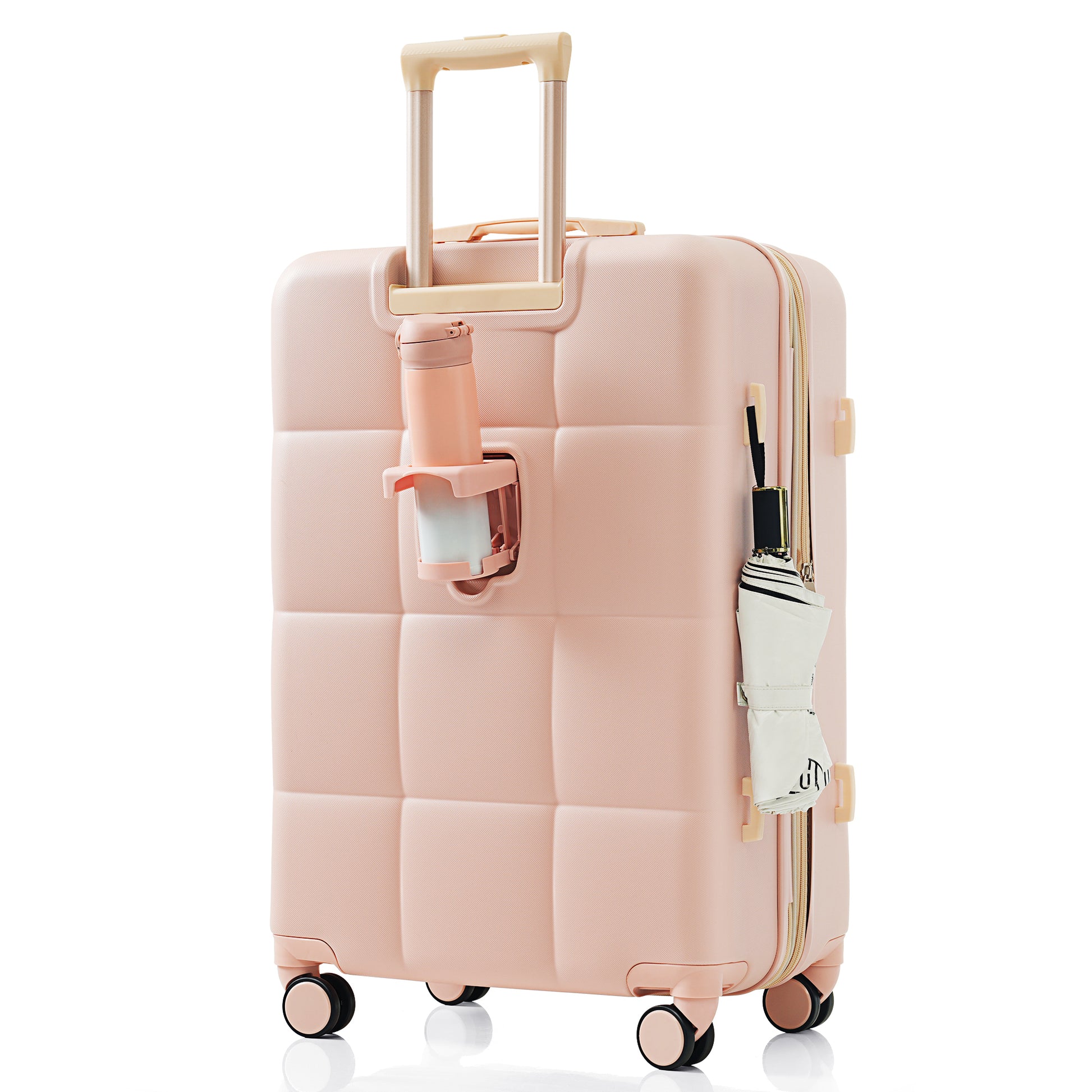 Luggage Set Of 3, 20 Inch With Usb Port, Airline Certified Carry On Luggage With Cup Holder, Abs Hard Shell Luggage With Spinner Wheels, Pink Pink Abs