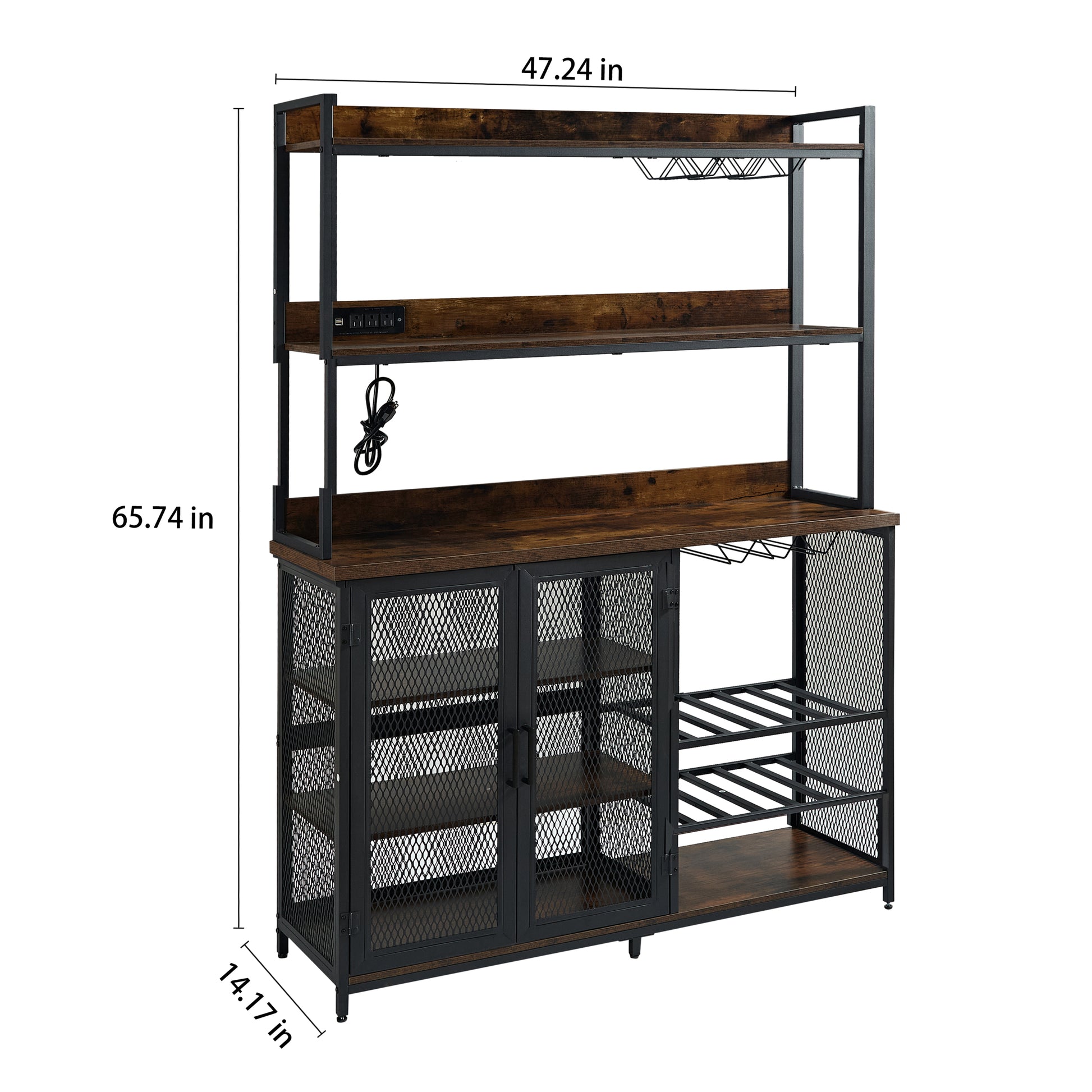 Coffee Bar Cabinet With Power Outlet, Industrial