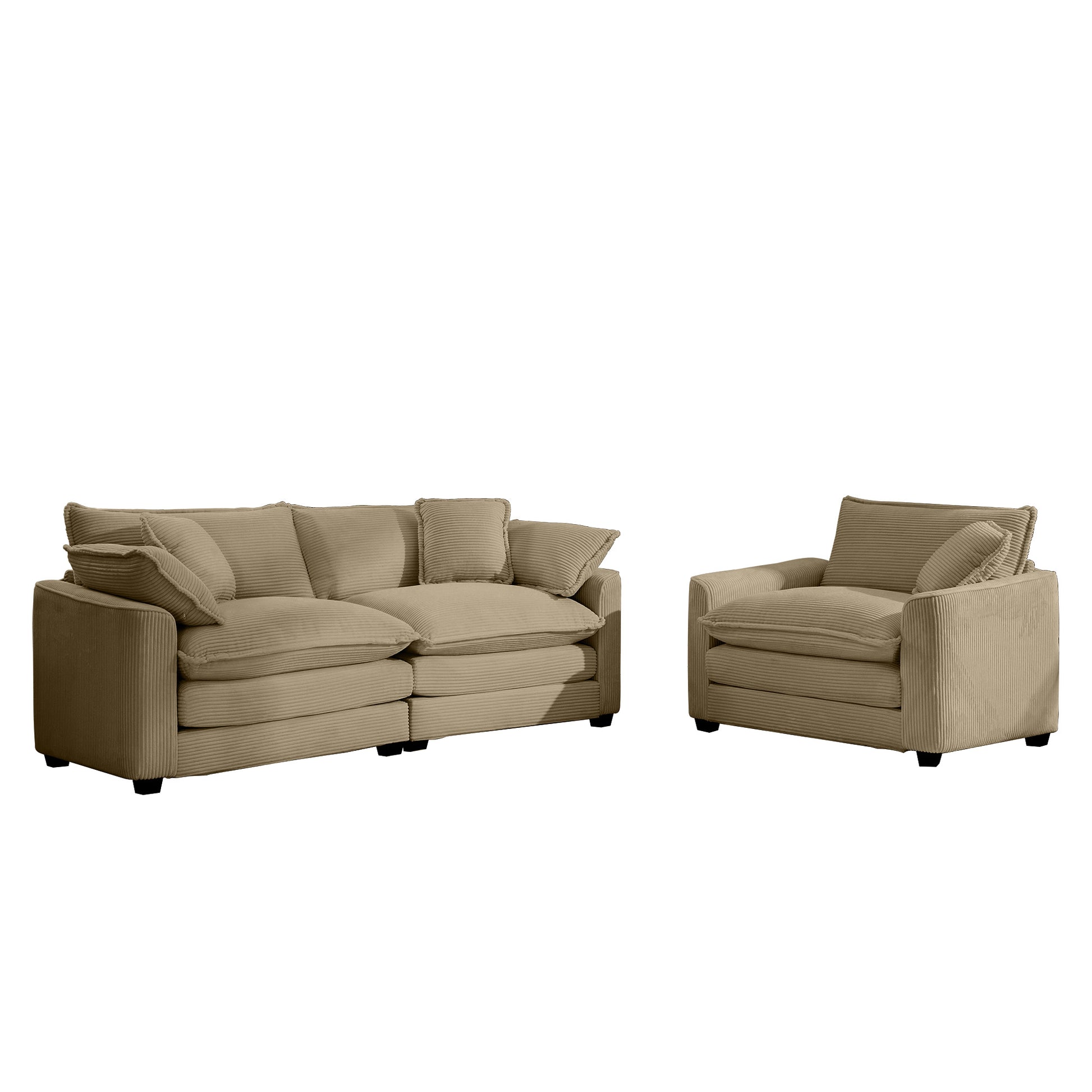 Modern Living Room Sofa Two Piece Set, Suitable For Living Room And Bedroom Sofa Set, Consists Of A Single Seat And A 3 Seater Sofas, Tan Corduroy Tan Corduroy 3 Seat
