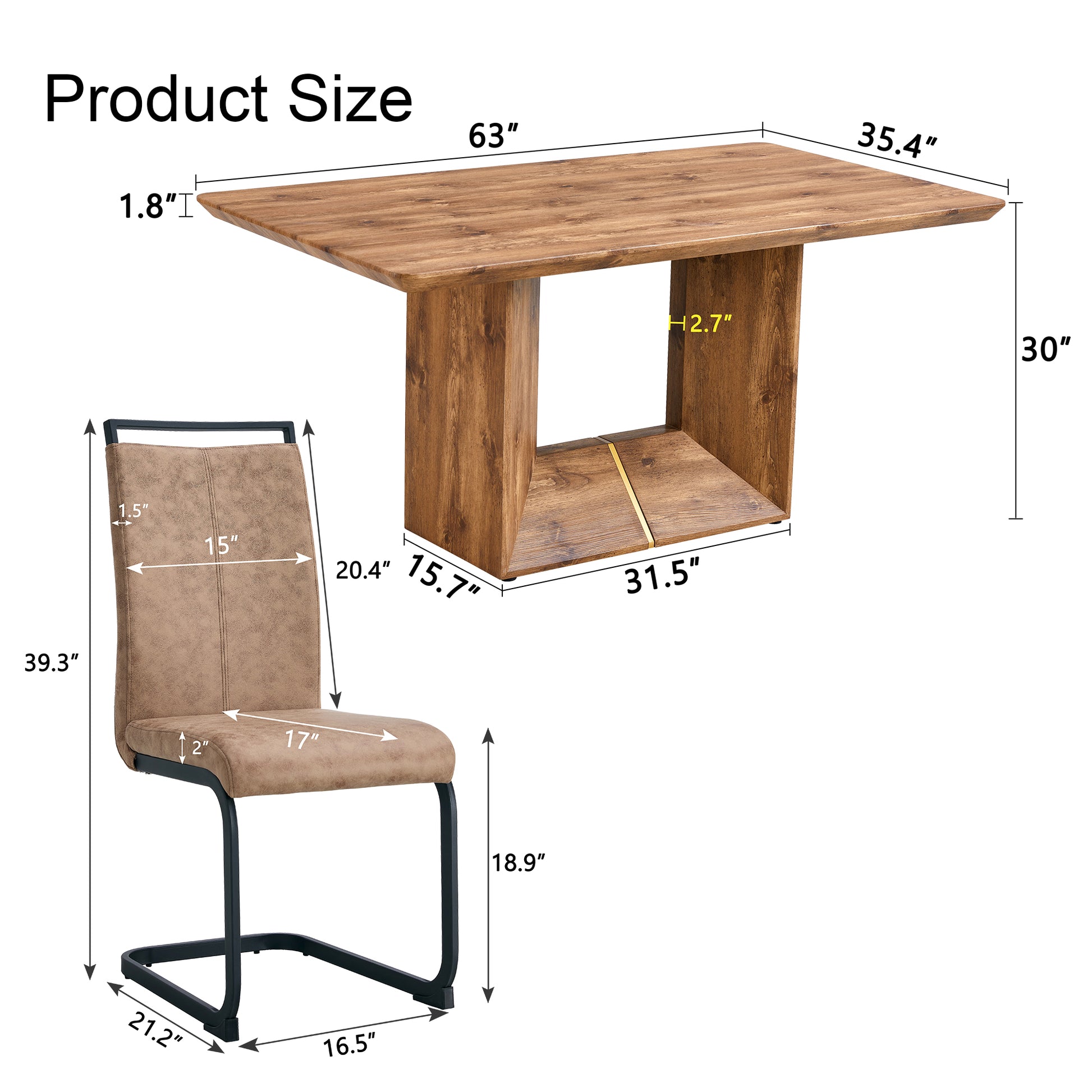 Table And Chair Set. Modern Dining Table With Mdf Top And Beautiful Mdf Legs. Comes With Brown Comfortable Chair With Pu Seat And Metal Legs. Suitable For A Wide Range Of Decorative Styles. Brown,Wood Seats 4 Mdf