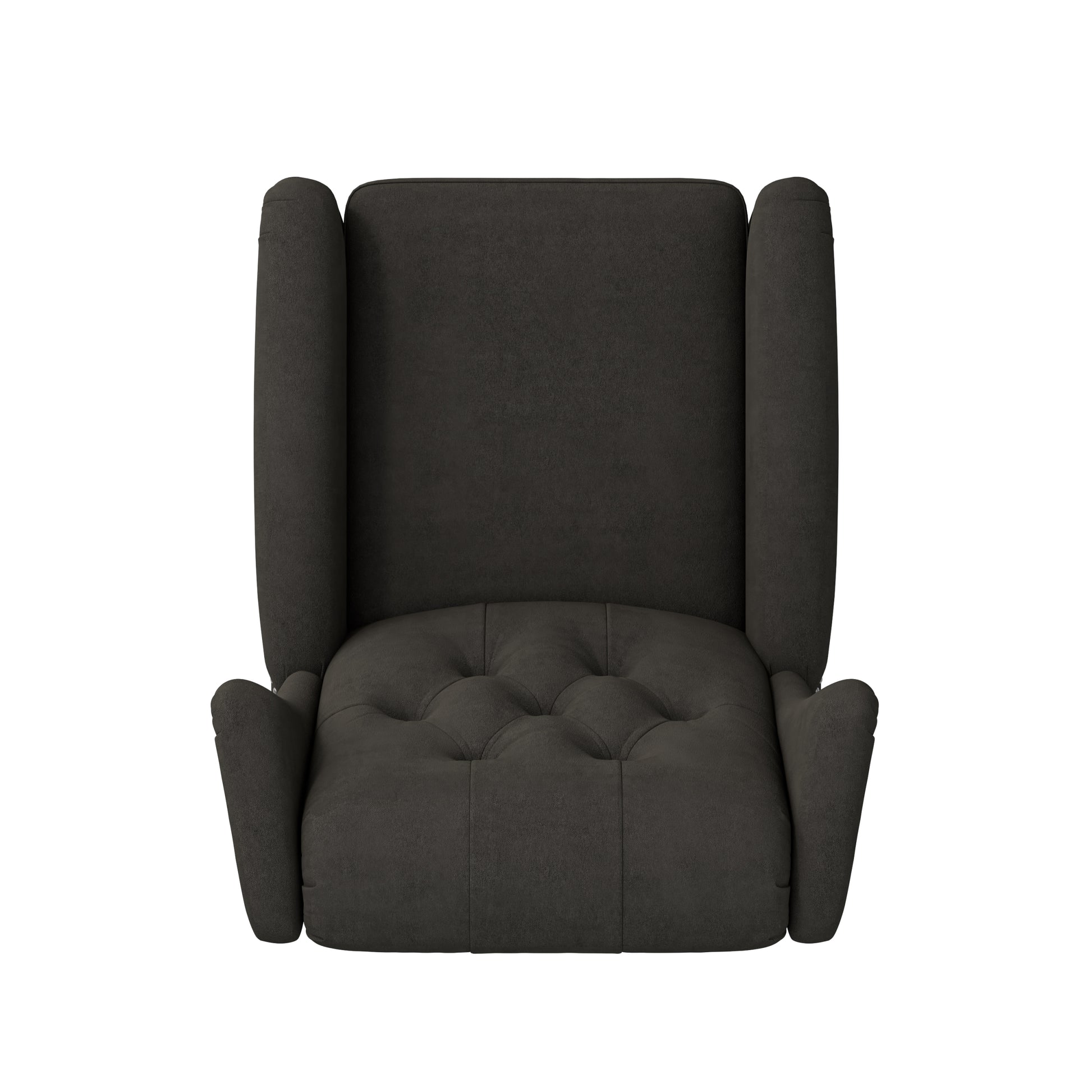 The Haven Recliner Charcoal Grey Espresso Velvet Manual Push Back Wood Soft Loose Back Poplar Flared Arms Polyester