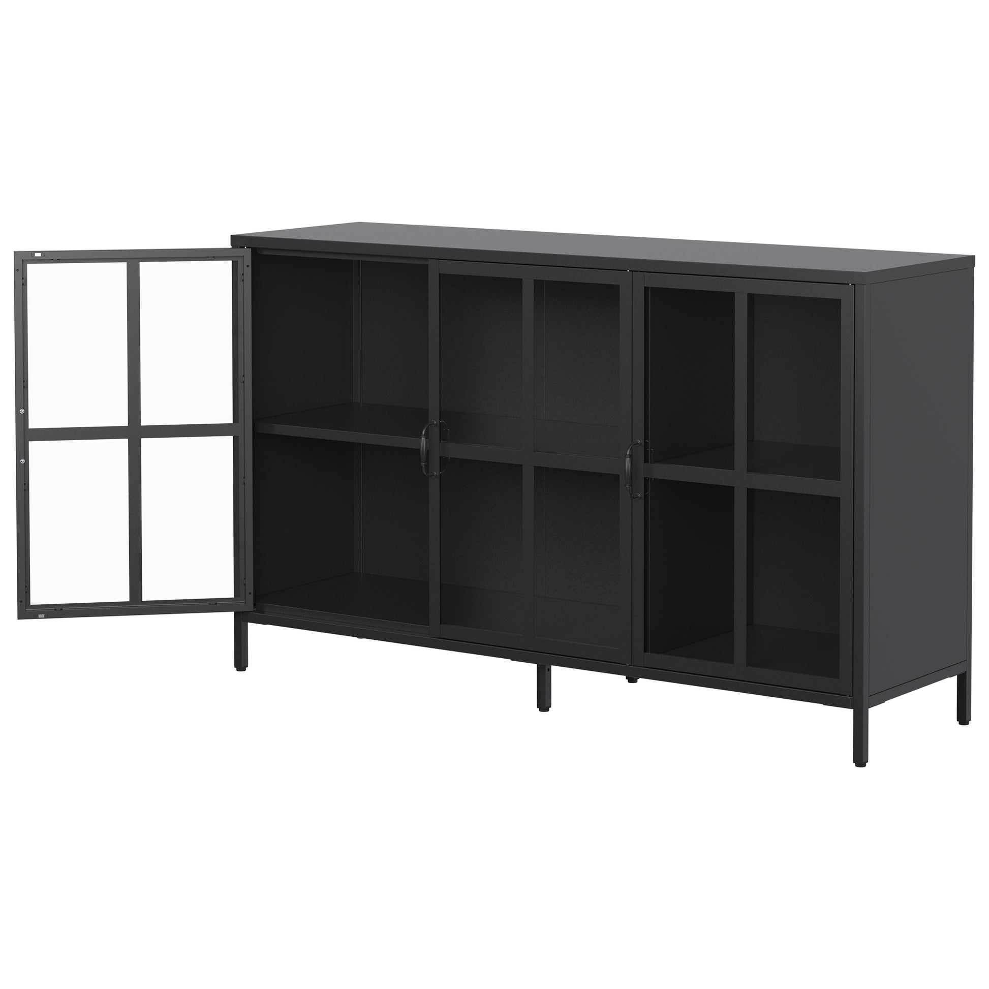 Heavy Duty Metal Modern Sideboard Buffet Cabinet With Storage Premium Steel Storage Cabinet ,Adjustable Feet,Glass Doors,Large Capacity Organizer For Living Room,Bed Room,Dining Room Accent Chests 3 4 Spaces Antique Black Primary Living Space Glass Doors