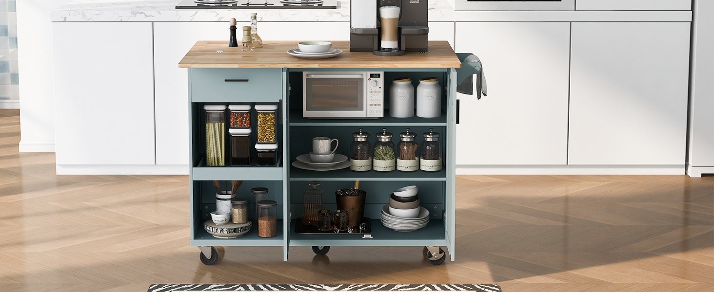 K&K Kitchen Island With Foldable Counter Top, Kitchen Storage Cart With Slide Out Shelf, Towel Rack And Drawer, Rolling Kitchen Cart On Wheels, For Kitchen, Living Room, Dining Room, Grey Blue Grey Blue Brown Kitchen Classic,Farmhouse,Luxury,Modern