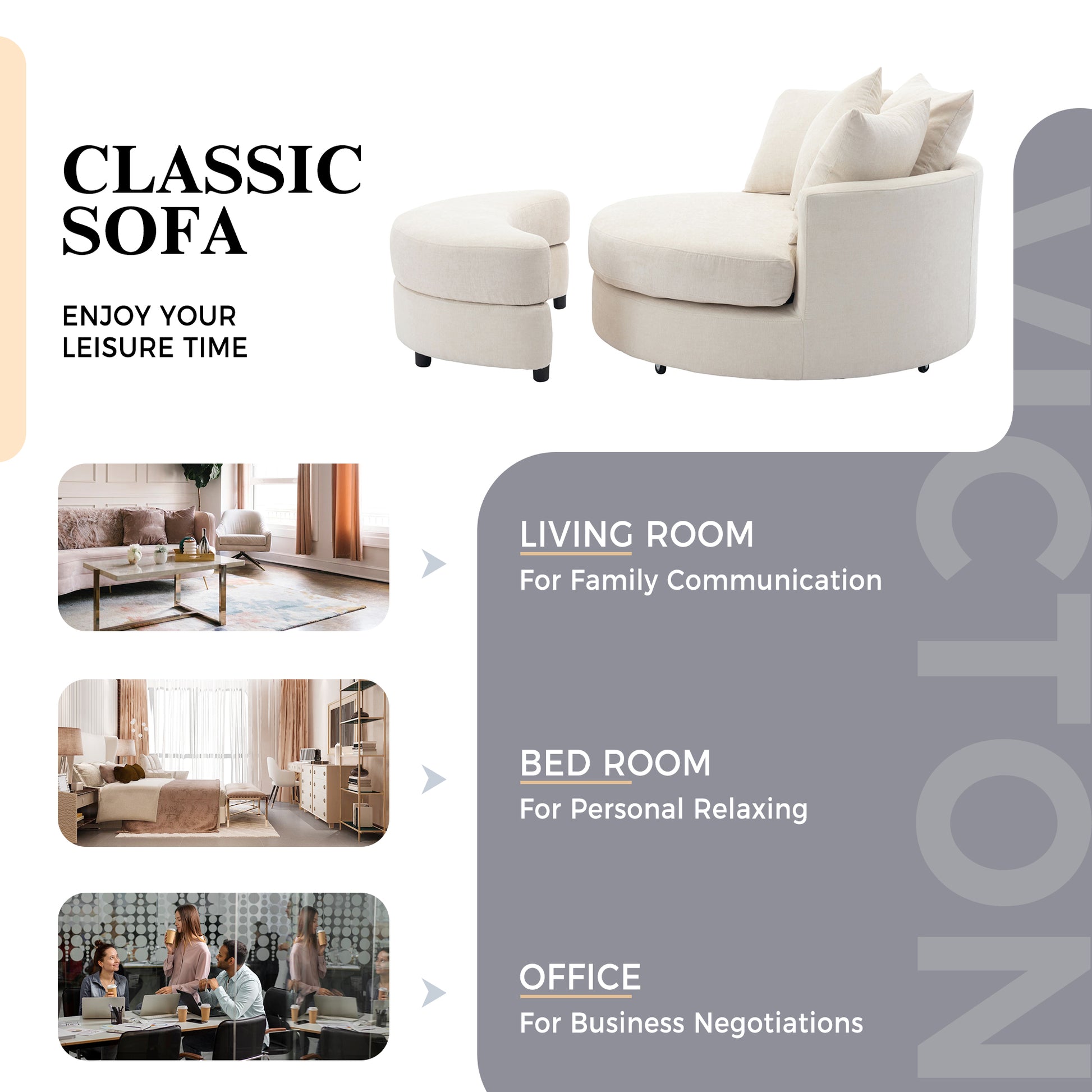 Orisfur. 360 Swivel Accent Barrel Chair With Storage Ottoman & 4 Pillows, Modern Chenille Leisure Chair Round Accent For Living Room, Cream Cream Foam Chenille