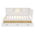L Shaped Bed Frame With Drawer And And Bookcase,Corner Bed Wooden Captain Bed With Led Downlight And Usb Port For Small Room,Bedroom, Guest Room, Twin Size, White Box Spring Not Required Twin White Wood Bedroom Mid Century Modern,Modern Pine Bed Frame