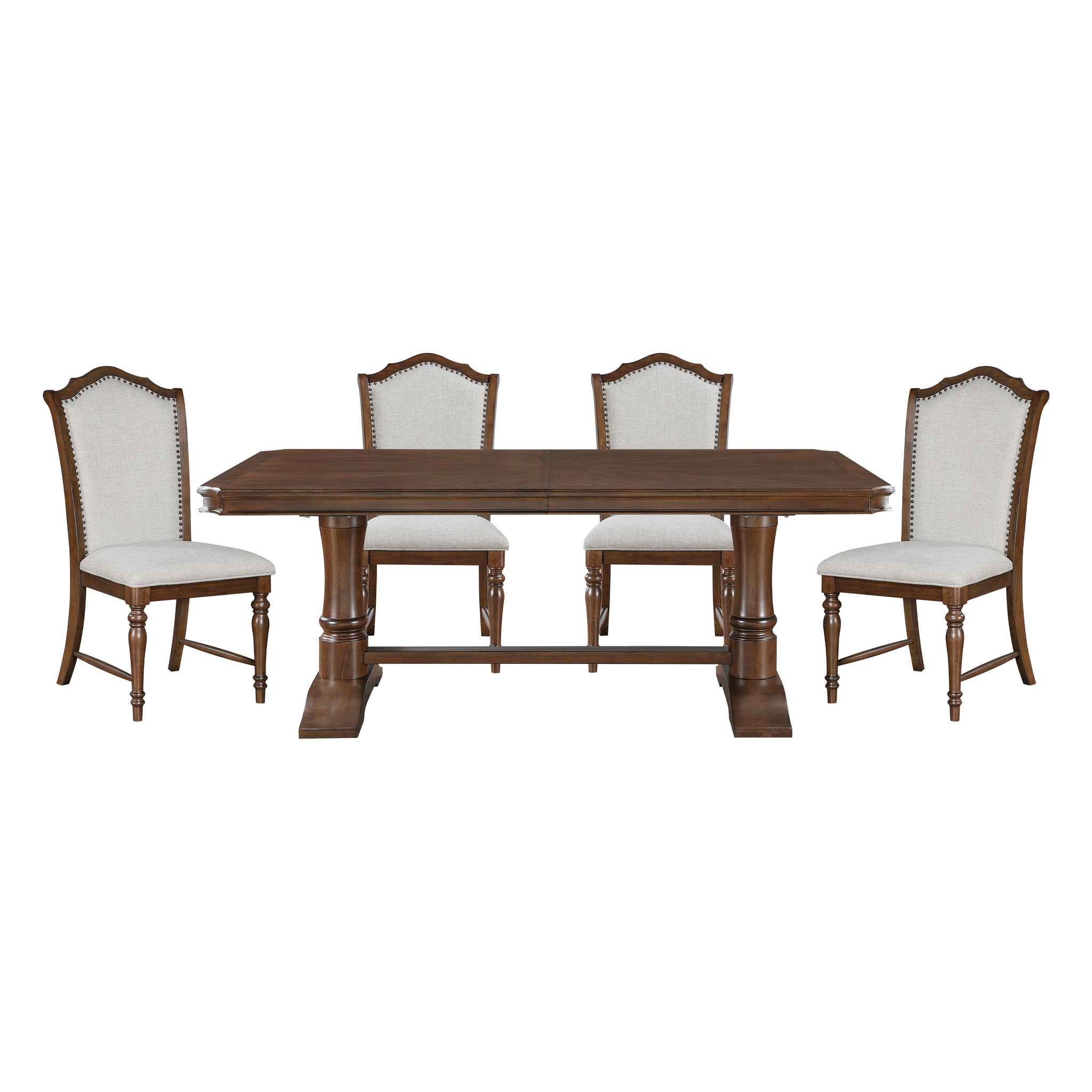 Formal Traditional Dining Set 5Pc Table With Extension Leaf And 4 Side Chairs Cherry Finish Fabric Upholstery Trim Wooden Furniture Wood Wood Cherry Seats 4 Wood Dining Room Self Storing Leaf