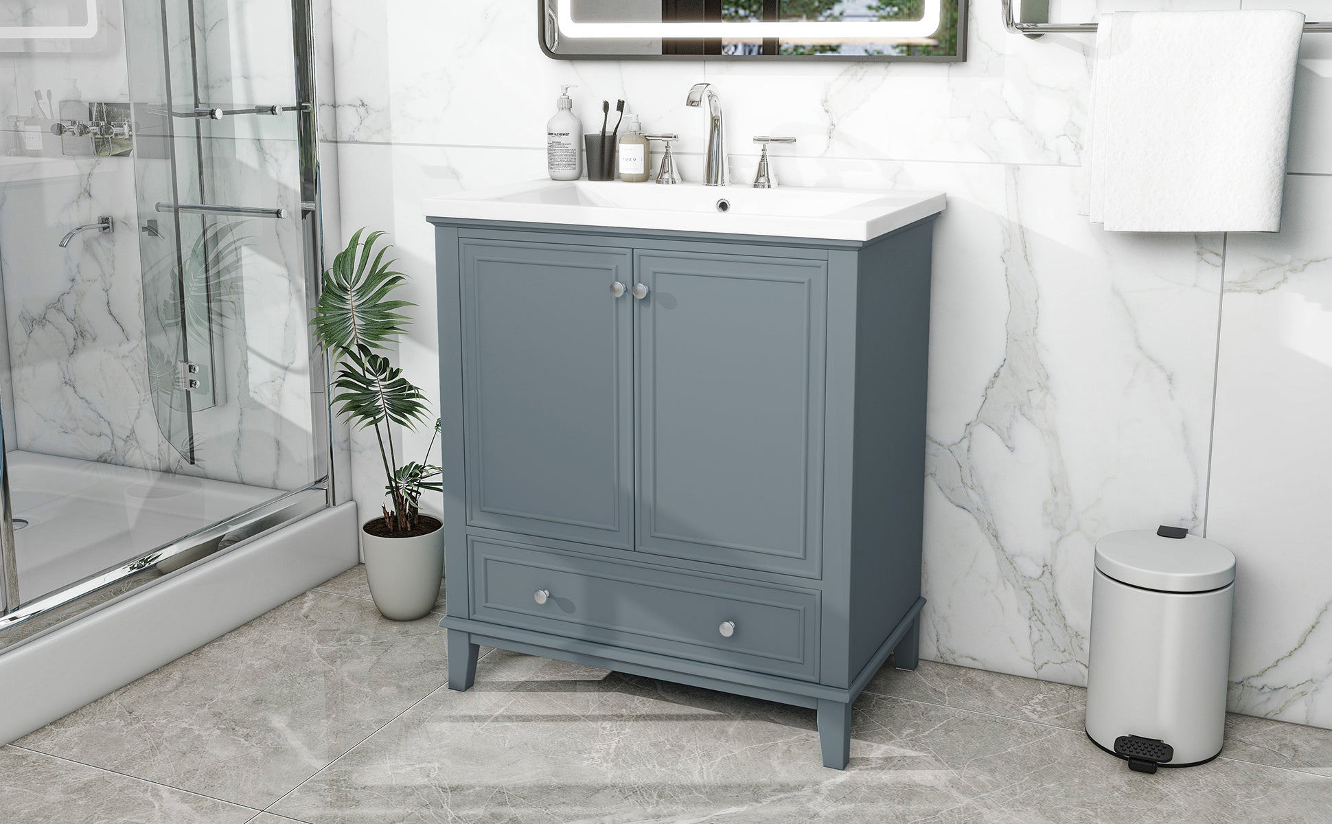 30" Bathroom Vanity With Sink Combo, Multi Functional Bathroom Cabinet With Doors And Drawer, Solid Frame And Mdf Board, Blue Blue Solid Wood Mdf