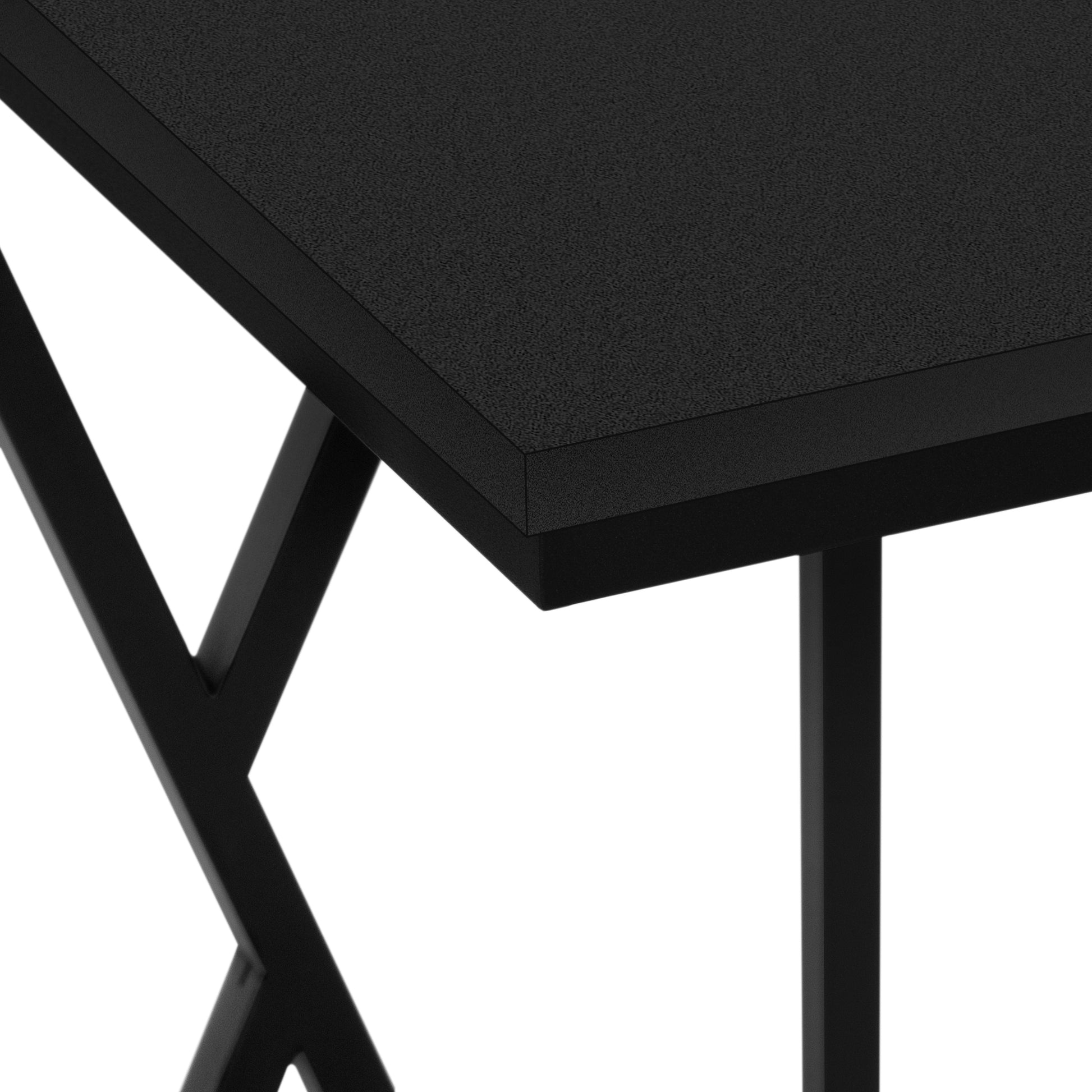 Accent Table, C Shaped, End, Side, Snack, Living Room, Bedroom, Black Laminate, Black Metal, Contemporary, Modern Black Mdf