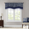 Jacquard Window Rod Pocket Valance With Beads Navy 50X18