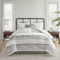 6 Piece Cotton Jacquard Oversized Comforter Set White Grey Full Full Grey White Cotton