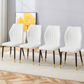 4 Modern Dining Chairs With Stylish Pu Patterned Backrest And Black Metal Legs For A Comfortable Home Experience In The Kitchen, Bedroom And Office. White Pu