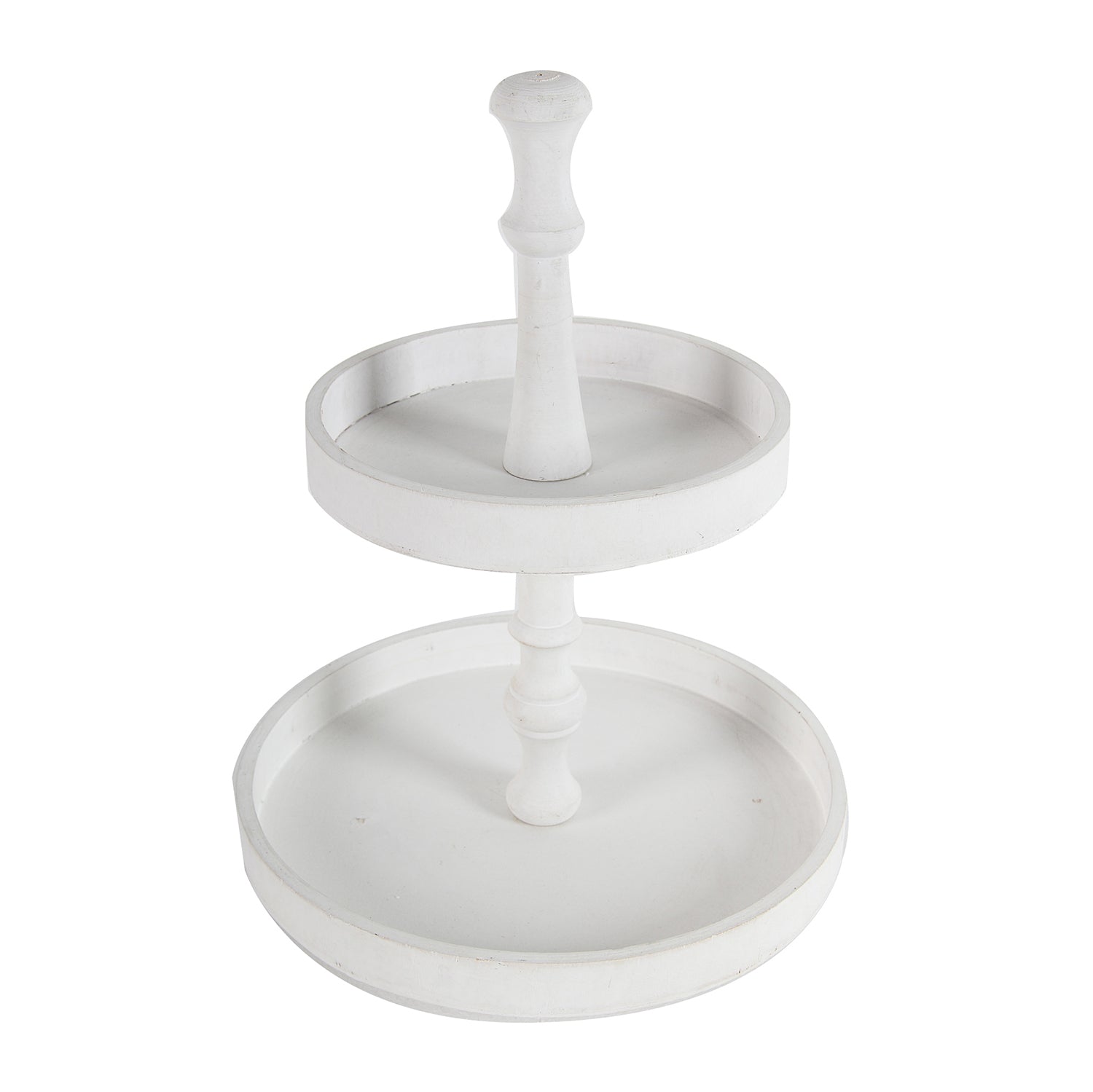 D11.8X15.4" Two Tiered Round Wooden Tray, White White Mdf