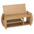 Retro Multifunctional Storage Bench With Cushion And Curved Side Panel For Entrance And Living Room Natural Natural Mdf