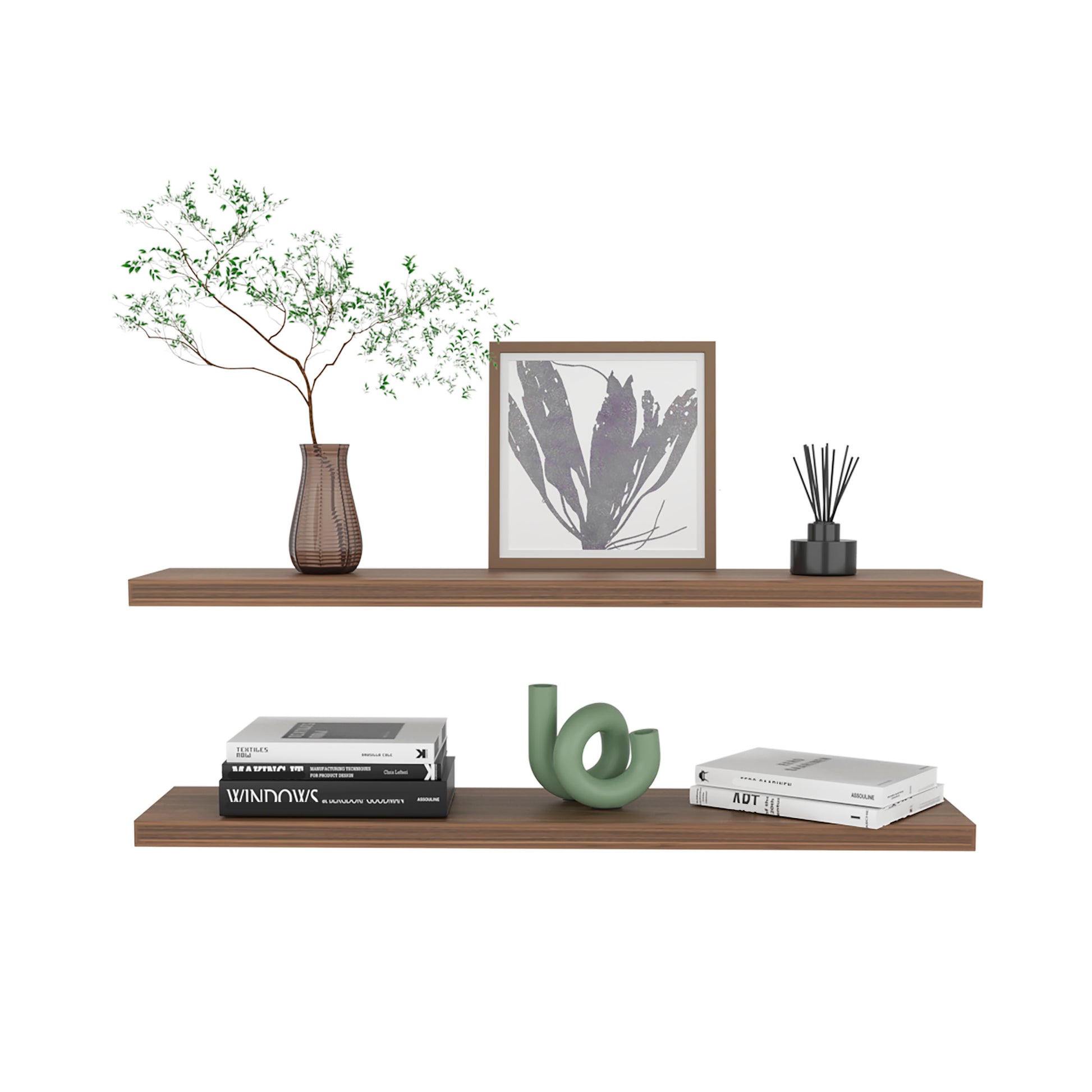 Ecco 47" Wide Floating Shelves Set Of 2, Shelves For Wall Decor For Bedroom, Bathroom Storage Shelves, Book Shelves For Living Room 2 Or Less Mahogany Horizontal Primary Living Space Open Back