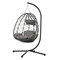 Egg Chair With Stand Indoor Outdoor Swing Chair Patio Wicker Hanging Egg Chair Hanging Basket Chair With Stand For Bedroom Living Room Balcony Gray Steel