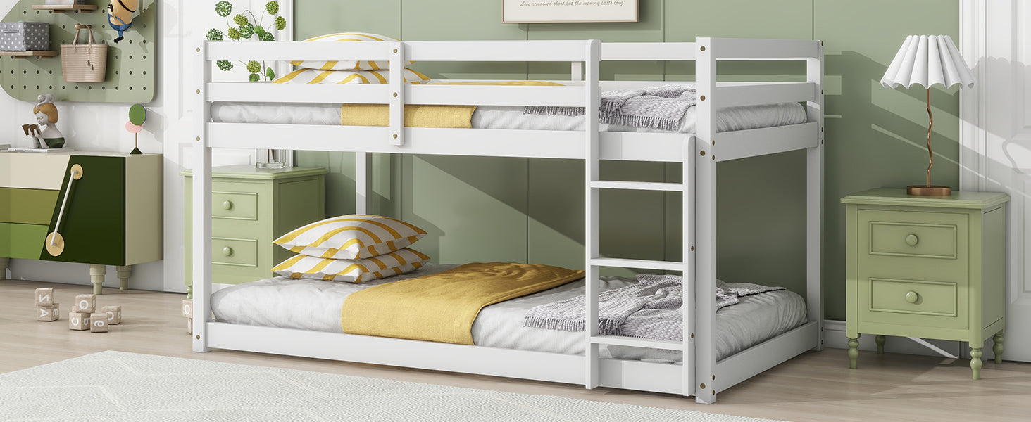 Solid Woodensolid Rubber Wooden Twin Over Twin Loft Bed With Ladder ,Upper And Bottom Bed Platforms Crafted With Strengthened Slats, White Twin White Rubber Wood