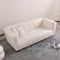 Wks13 Mid Century Modern Style: Simple White Sofa, Small Square Design, Velvet Fabric Texture Smooth, Retro Fashion, Solid Wood Feet, 2 People Design White Retro Fabric 2 Seat