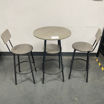 Round Bar Stool Set With Shelf, Upholstered Stool With Backrest Grey, 23.62'' W X 23.62'' D X 35.43'' H. Grey Particle Board